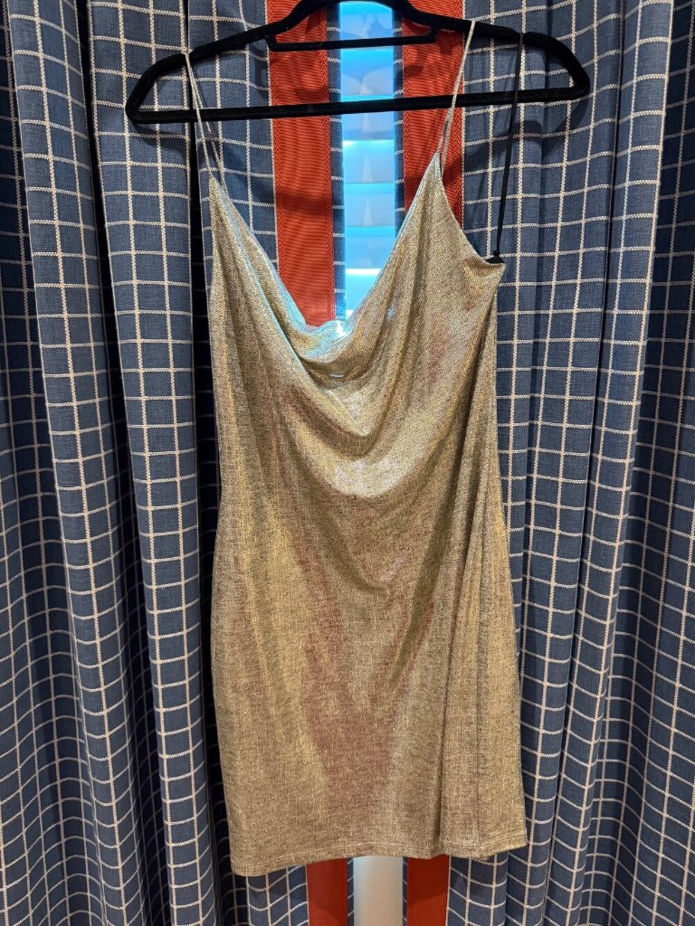Alice Olivia Silver Shimmer Cowl Neck Mini Dress Size 6